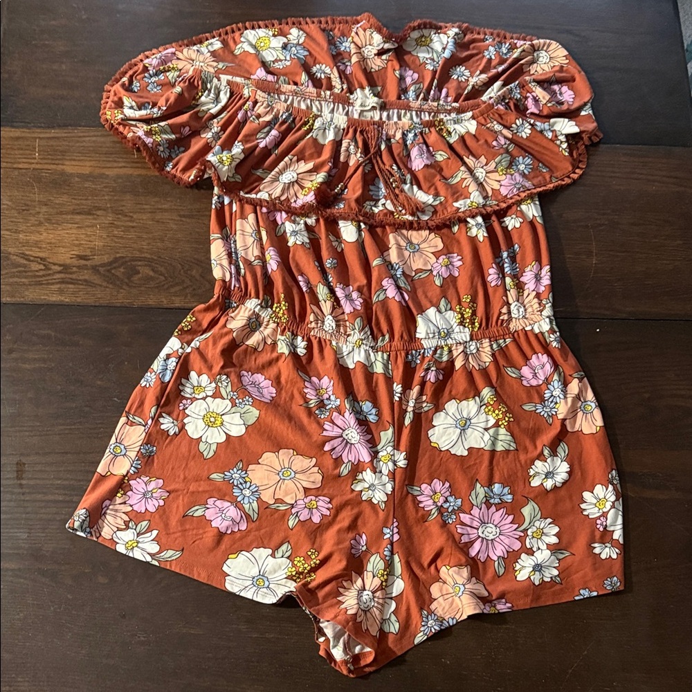 Womens Floral Romper - Brown